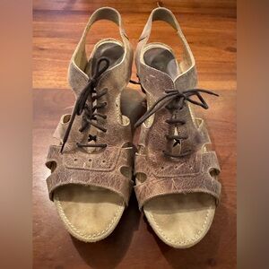 John Fluevog Womens Rules Low Joni Leather Lace Up Heeled Sandal Open Toe 11